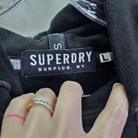 Superdry Black Logo Hooded Sweatshirt Size Large - Picture 4 of 9